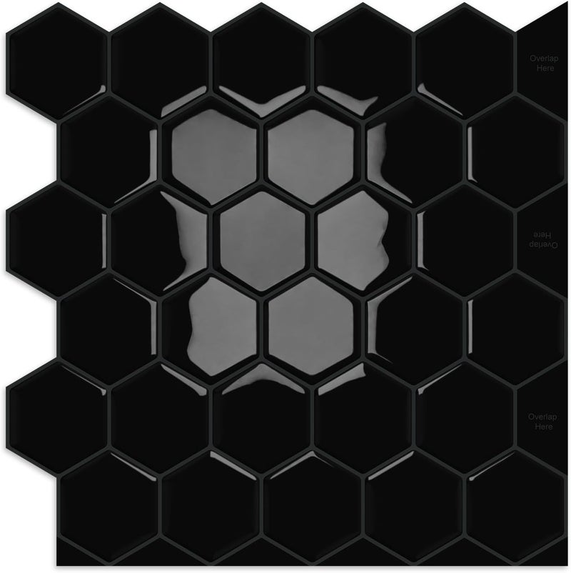 MOONFUN Hexagon Peel and Stick Backsplash Tile（Black）, IN - Image 1
